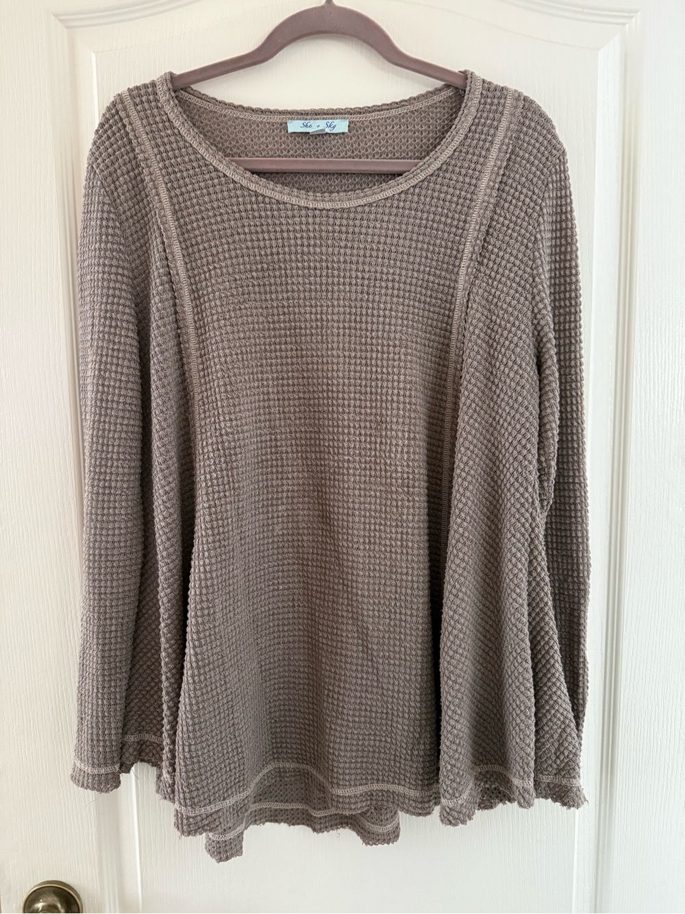 She & Sky Waffle Knit Long Sleeve Top - Taupe in size Medium